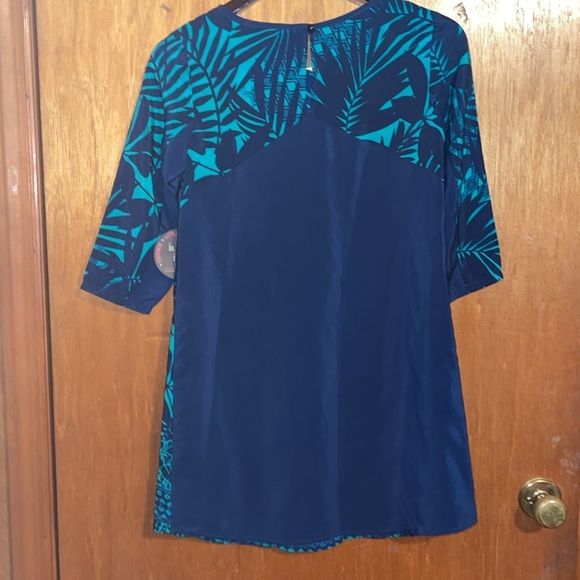 •BE BOP•NWT NAVY/TURQUOISE TROPICAL TAHITIAN PALM LEAVES SHIFT DRESS SIZE XS - Picture 4 of 8